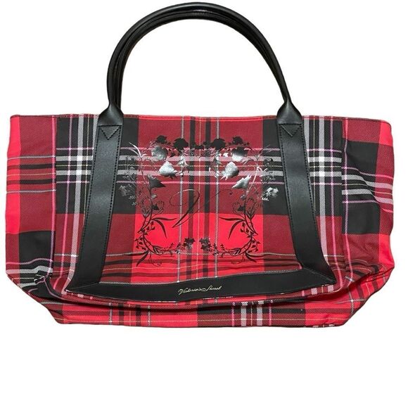 Victoria’s Secret Plaid 2020 Tote Red Black White With Gold Logo - Picture 1 of 10